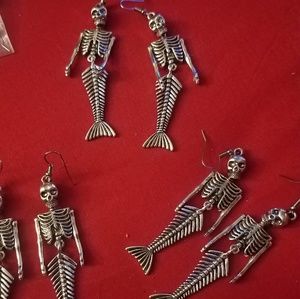 Skeleton mermaid earrings